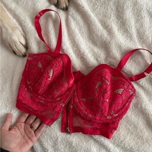 Victoria's Secret Red Lace Longline Bra